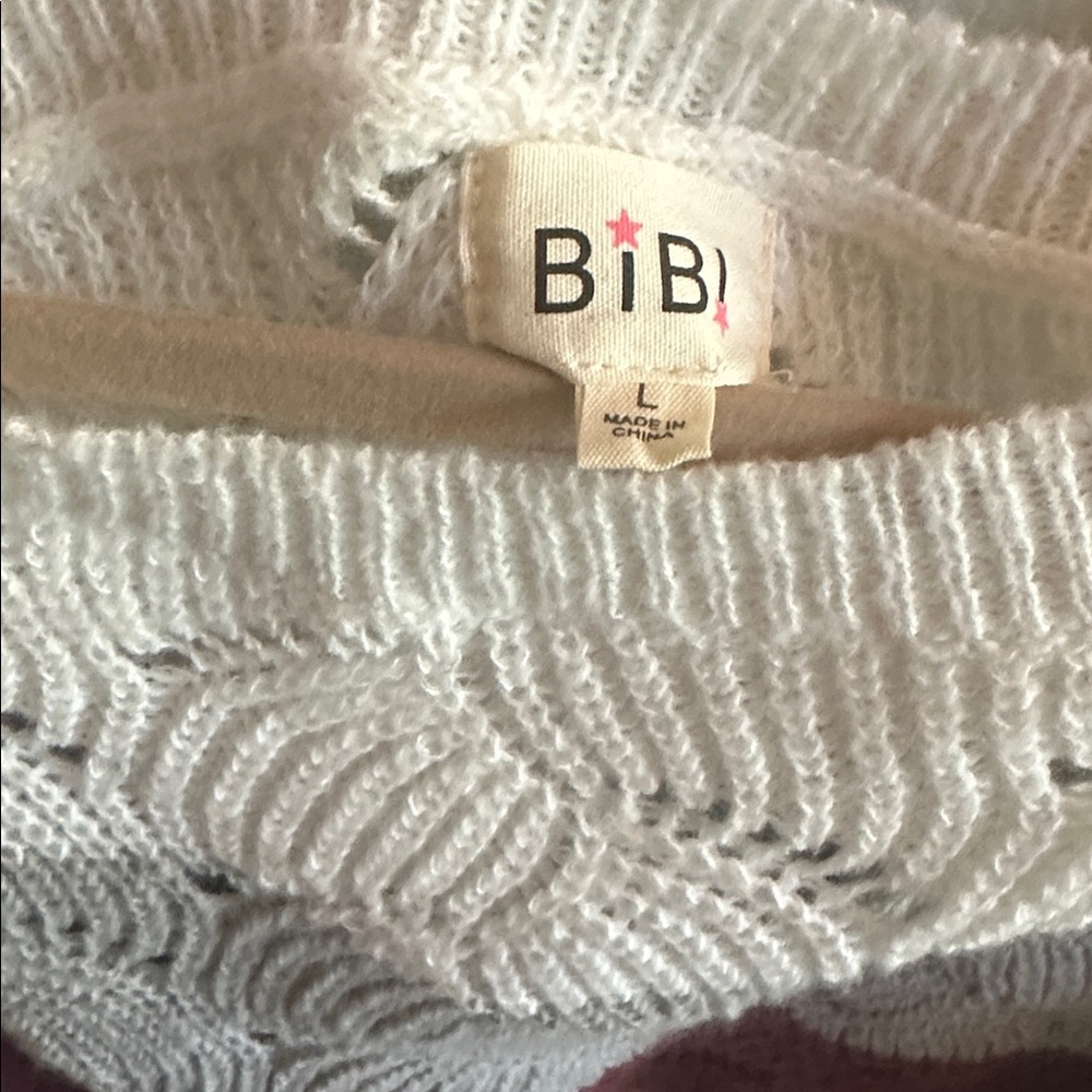 BiBi Textured Knit Sweater in Burgundy, Pink, Gray and White - Picture 6 of 7